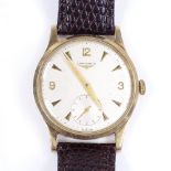 LONGINES - a 9ct gold wristwatch, circa 1960s, 17 jewel mechanical movement, with quarterly Arabic