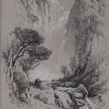 Thomas Miles Richardson Junior (1813 - 1890), pencil heightened with white, glen with castle and