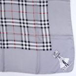 Burberry, silver/grey check design silk scarf, 75cm x 75cm