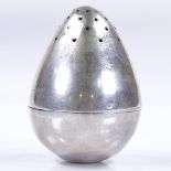 A Victorian novelty silver egg-shaped pepperette cruet, by Sampson Mordan & Co, hallmarks London