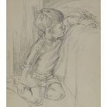 James Arden Grant (1885 - 1973), pencil study of a child with a toy train, 9.5" x 7.5", framed