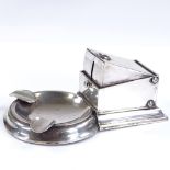 A silver desk smoker's companion, with push-down cigar cutter and 2 place ashtray, by Henry