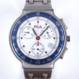 FILA - a stainless steel Chronograph quartz wristwatch, white enamel dial with 3 subsidiary dials