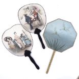 3 Japanese fans, 2 with hand coloured photographic panels, and 1 with painted silk screen (3)