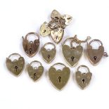 12 9ct gold heart locks for charm bracelets, largest length 26mm, 22.6g total