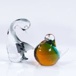 2 Murano Glass birds, 1 signed V Nason, the other by Alfredo Barbini, height 12cm