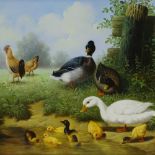 Ray Jacob, pair of oils on panel, poultry in the farmyard, signed, 12" x 15", framed