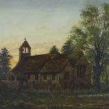 19th century oil on canvas, a country church at sunset, signed with monogram WWB, 1897, 24" x 36",