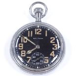 WALTHAM - a Second War Period steel-cased open-face top-wind Military issue pocket watch, with black