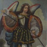 20th century South American (Cuzco) School, oil on canvas, angel in armour, 32" x 22", unframed