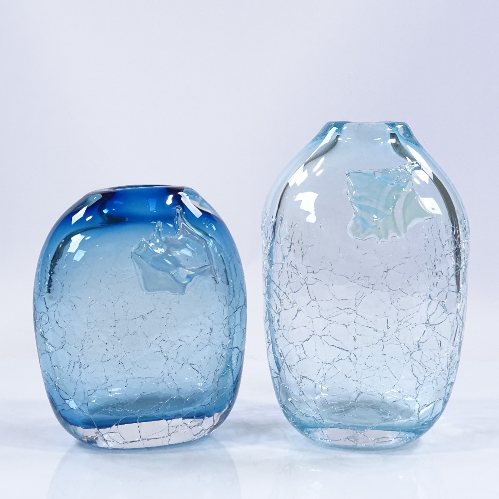 Patrick Stern, 2 aqua and turquoise crizzled Studio glass vases, largest height 15cm (2) - Image 2 of 3