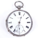 J W BENSON - a 19th century silver-cased open-face key-wind pocket watch, white enamel dial with