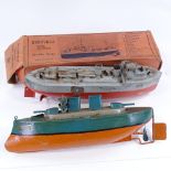 2 Sutcliffe pressed steel clockwork toy boats; Grenville (boxed), and Valiant, length approx 33cm