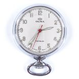 A chrome-cased Olma Incabloc nurse's fob watch, with Arabic numerals and luminous hands, case