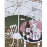 Mary Fedden, colour print, picnic, signed in pencil, dated 1999, no. 52/75, image 22" x 15", framed