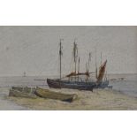 John Varley (1778 - 1842), watercolour, figures in a boat, 3" x 5.5", and Thomas Collies,