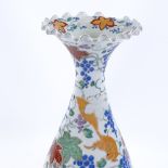 A Japanese porcelain vase with painted enamel decoration, inscribed under base, height 38cm, rim A/F