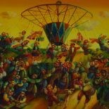 A Jalamova, oil on canvas, carnival scene, signed and dated 2007, 12" x 15", framed