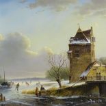Ross Stefan, oil on panel, Dutch river scene, signed, 15" x 23", framed