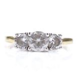 A 14ct gold 3-stone CZ dress ring, size J, 2.2g