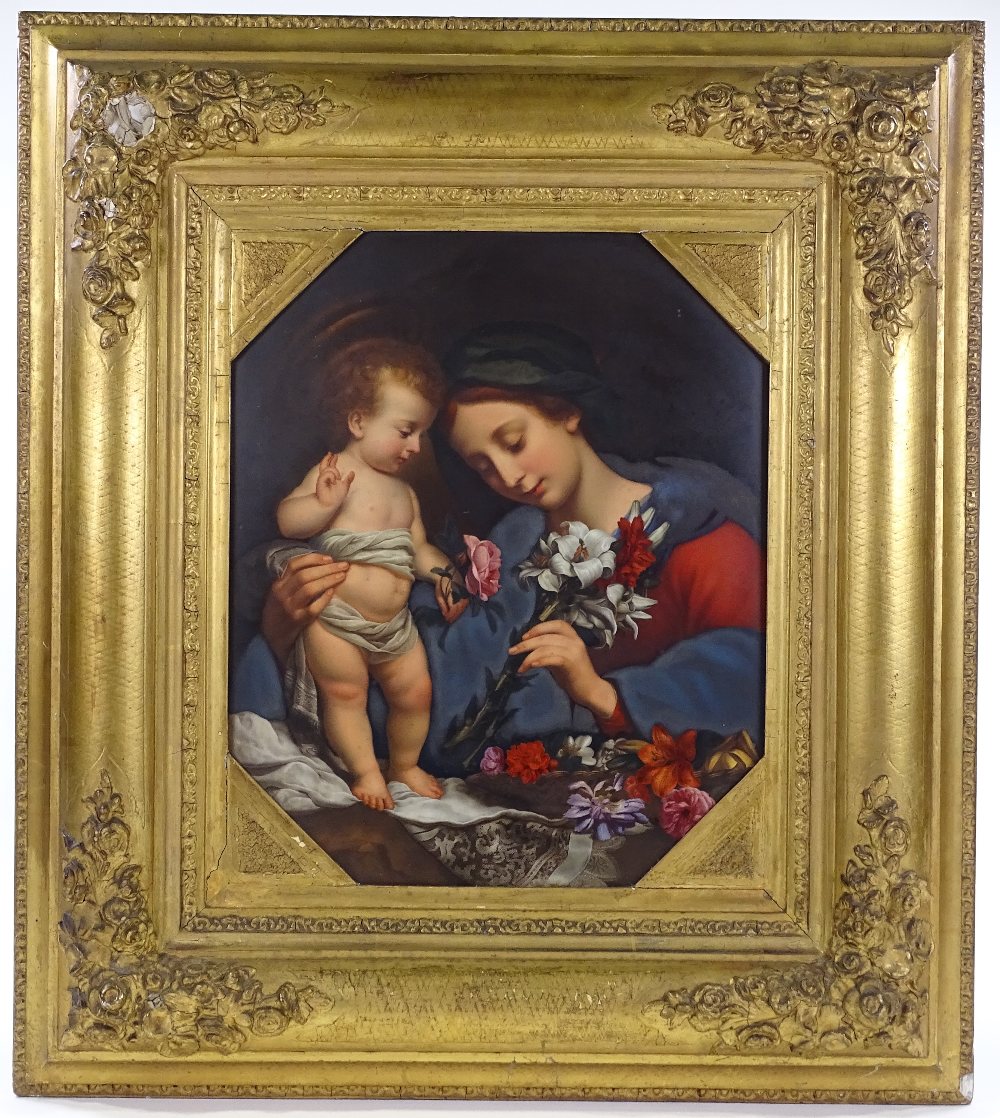 A 19th century Continental porcelain plaque, finely detailed hand painted study of the Madonna and