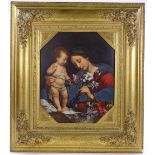 A 19th century Continental porcelain plaque, finely detailed hand painted study of the Madonna and