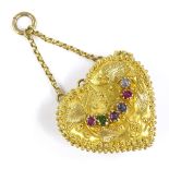 A Victorian heart-shaped REGARD photo locket pendant, unmarked yellow metal settings with applied