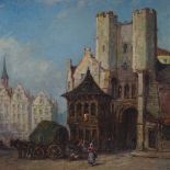 J Holland, oil on canvas, Castle of the county Ghent, signed, 15" x 20", framed