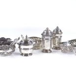 Various silver cruets, including small bonbon basket and mustard pot, 11oz weighable