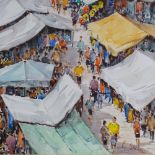 Watercolour, busy street market, indistinctly signed G Capineri?, 19" x 14", framed
