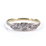 An 18ct gold 3-stone diamond dress ring, setting height 4.4mm, size O, 1.8g