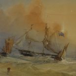 W J Leathers, pair of watercolours, shipping scenes, signed and dated 1851, 17" x 26", framed