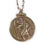 A 9ct gold St Christopher pendant necklace, on 9ct chain, pendant diameter 20.1mm, necklace length