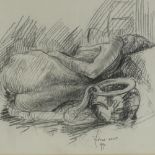 Minter-Kemp, pencil drawing, reclining nude, 1990, 11" x 13", framed