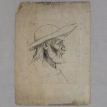 Alphonse Legros, etching, portrait of a man, plate size 9" x 7", framed, and another 18th century