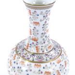 A Chinese white glaze porcelain narrow-necked vase, with painted and enamelled bat designs, seal