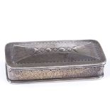 A Swedish rectangular silver snuffbox, with hinged lid and planished finish, maker's marks HL,