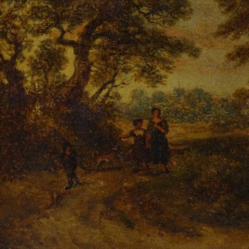 Attributed to Robert Reinagle, oil on canvas, figures and cattle in rural landscape, unsigned, - Image 3 of 13
