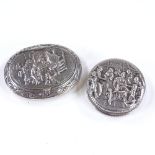 2 Swedish silver pillboxes, with relief embossed scenes to lids, largest length 5cm (2)