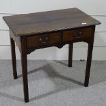 A George III oak lowboy with 2 frieze drawers, width 2'8", height 2'4"