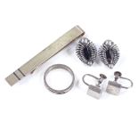 Various silver jewellery, including Swedish silver clip-on earrings, Danish silver tie clip etc (4)