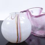 Kosta Boda, small handmade Art glass vase by Bertil Valien, signed, and a pink polka dot hand