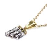 An 18ct gold triple-row diamond pendant necklace, pendant height excluding bale 14.8mm, chain length