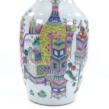 A Chinese white glaze porcelain vase, with painted enamel designs, height 43cm, rim A/F