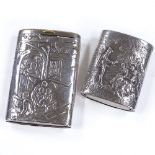 2 Continental silver-cased Vestas, with relief embossed tavern and lover scenes, stamped 830,