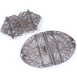 2 silver nurse's buckles with pierced and relief embossed decoration, smallest maker's marks CM,