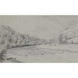 Henry Wyatt (1794 - 1840), pencil, a river in Denbighshire, 4.5" x 7", framed