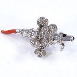 A Victorian silver and coral baby's rattle/whistle, hallmarks Birmingham 1872, length 9cm