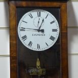 An Evershed mahogany-cased electric powered wall clock, with 28cm enamelled dial, case height 144cm