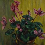 Follower of Duncan Grant, oil on board, still life pot plant, bears signature, 20" x 16", framed,